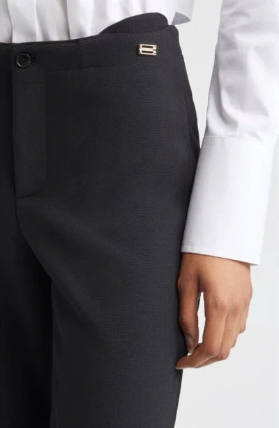 Victoria Beckham Buttoned Cuff Cropped Wool Trousers In Black