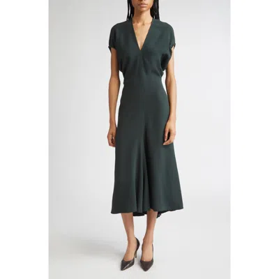 Victoria Beckham Dark Green Midi Dress In Satin In Black