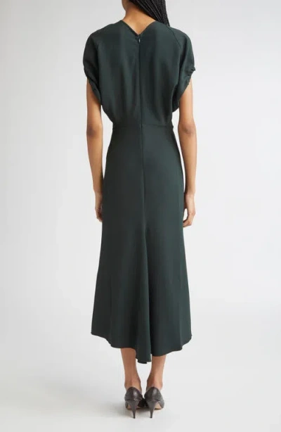 Victoria Beckham Dark Green Midi Dress In Satin In Black