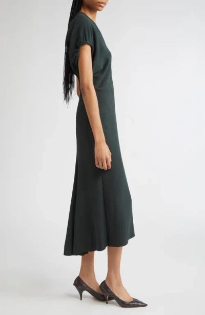 Victoria Beckham Dark Green Midi Dress In Satin In Black
