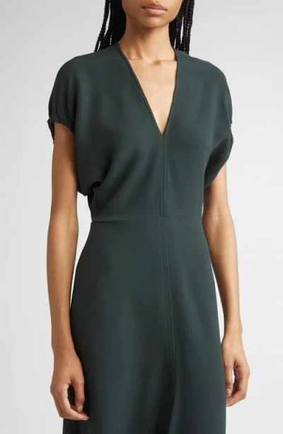 Victoria Beckham Dark Green Midi Dress In Satin In Black