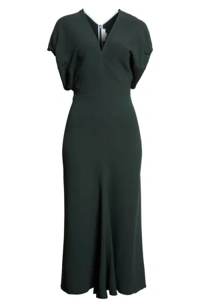 Victoria Beckham Dark Green Midi Dress In Satin In Black