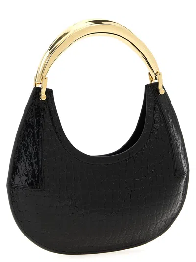 Elisabetta Franchi Crocodile-print Half-moon Shoulder Bag In Black