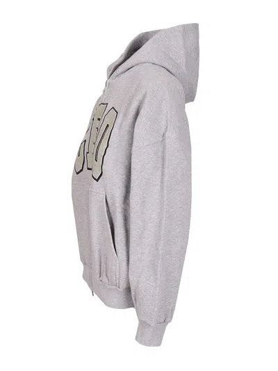 Balenciaga Zip Front Hoodie With Contrast Logo And Ribbed Details In Gray