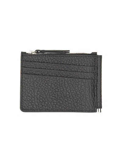 Maison Margiela Textured Black Leather Card Holder With Logo In Black