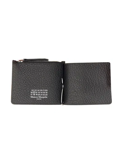 Maison Margiela Textured Black Leather Card Holder With Logo In Black