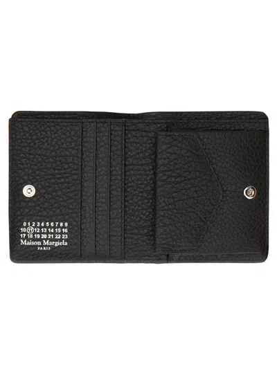 Maison Margiela Textured Leather Compact Bifold Wallet In Black
