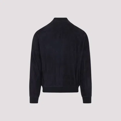 Brunello Cucinelli Ribbed Edges Suede Leather Jacket In Black