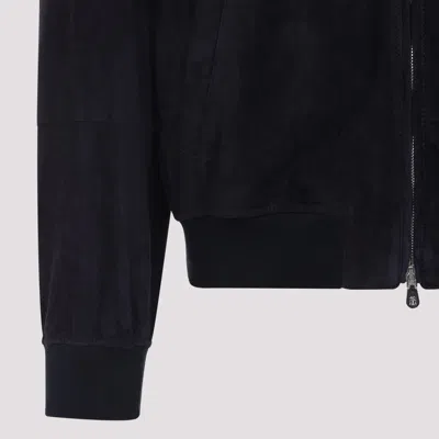 Brunello Cucinelli Ribbed Edges Suede Leather Jacket In Black