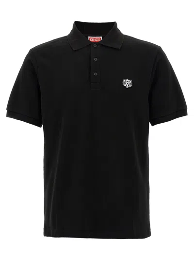 Kenzo Men's Gots Happy Tiger Embroidered Slim Polo In Black