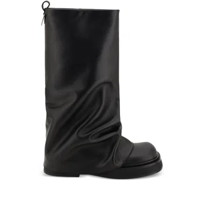 Attico 'robin' Black Boots With Square Toe And Logo Plaque On The Rear