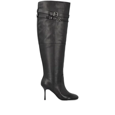 Pinko Knee-high Nappa Leather Boots With Heel And Strap In Black