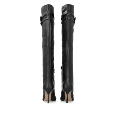 Pinko Knee-high Nappa Leather Boots With Heel And Strap In Black