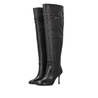 Pinko Knee-high Nappa Leather Boots With Heel And Strap In Black
