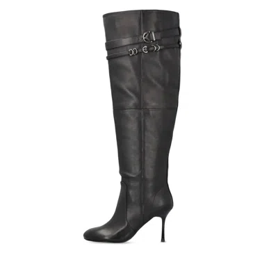 Pinko Knee-high Nappa Leather Boots With Heel And Strap In Black