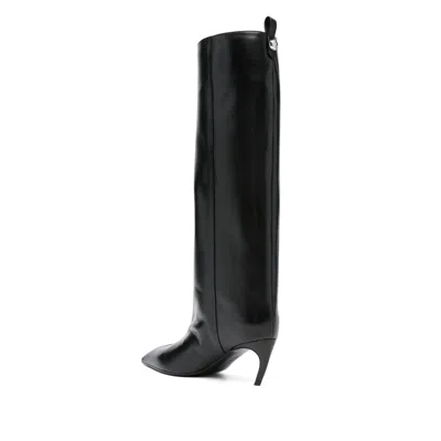 Attico Leather High Shaft Ankle Boots With Pointed Toe In Black