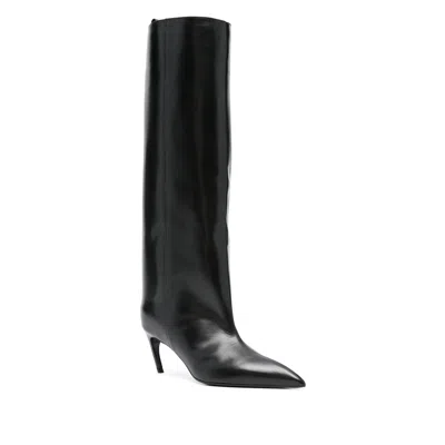 Attico Leather High Shaft Ankle Boots With Pointed Toe In Black