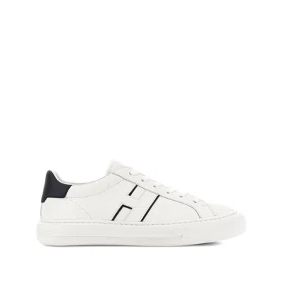 Hogan White Leather Sneakers With Logo Design And Rubber Sole