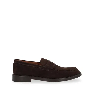 Doucal's Penny Strap Suede Loafers With Embossed Tub Stitching In Brown