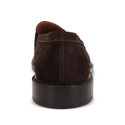 Doucal's Penny Strap Suede Loafers With Embossed Tub Stitching In Brown