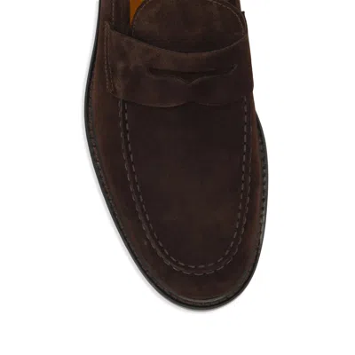 Doucal's Penny Strap Suede Loafers With Embossed Tub Stitching In Brown