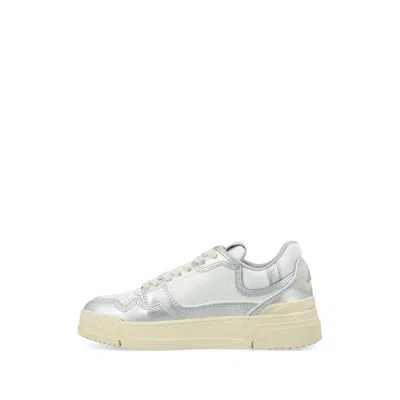 Autry Silver And White Low Top Sneakers With Logo Patch