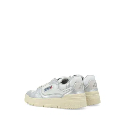 Autry Silver And White Low Top Sneakers With Logo Patch