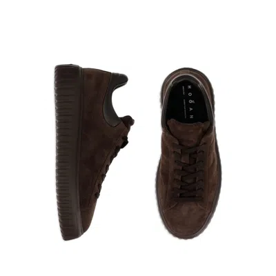 Hogan Brown Suede Sneakers With Padded Collar In Brown