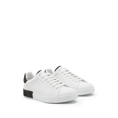 Dolce & Gabbana White Leather Portofino Sneakers In White