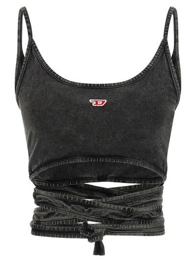 Diesel Denim-look Vest Top With Wrap Ties In Black