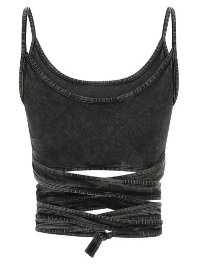 Diesel Denim-look Vest Top With Wrap Ties In Black