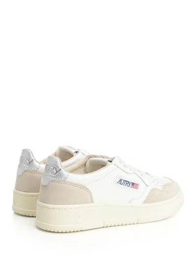 Autry Low-top Sneakers With Hybrid Leather Design And Metallic Accent In White
