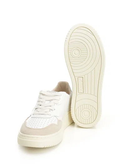 Autry Low-top Sneakers With Hybrid Leather Design And Metallic Accent In White