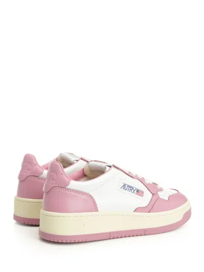 Autry Medalist Low Sneakers Bicolor In White And Polignac Leather Shoes In Pink