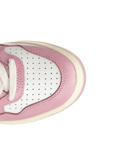 Autry Medalist Low Sneakers Bicolor In White And Polignac Leather Shoes In Pink