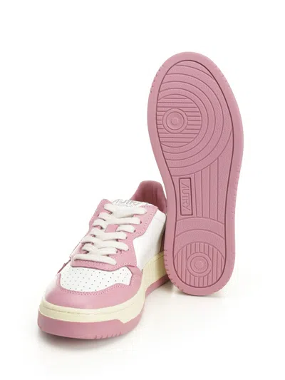 Autry Medalist Low Sneakers Bicolor In White And Polignac Leather Shoes In Pink