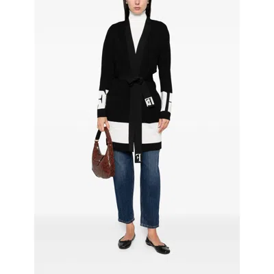 Elisabetta Franchi Stripe-panel Belted Cardigan In Black