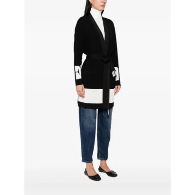 Elisabetta Franchi Stripe-panel Belted Cardigan In Black