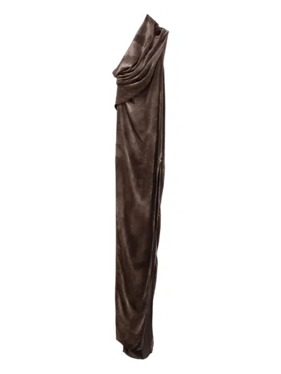Rick Owens Draped One-shoulder Dress In Brown