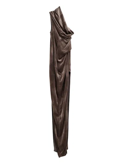 Rick Owens Draped One-shoulder Dress In Brown