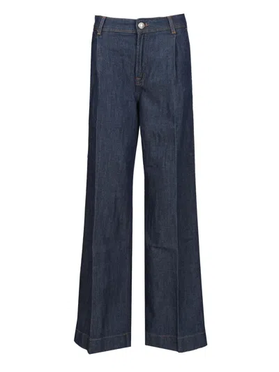7 For All Mankind Pleated Wide Leg 5 Pocket Jeans Blue In Blue