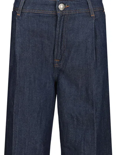 7 For All Mankind Pleated Wide Leg 5 Pocket Jeans Blue In Blue