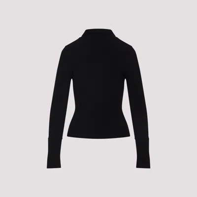 Courrèges Fitted Ribbed Long-sleeve Top With Unique Collar In Black