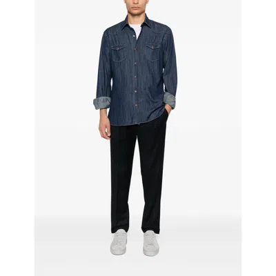 Barba Napoli Chest-pocket Denim Shirt In Blue