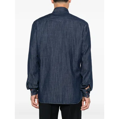 Barba Napoli Chest-pocket Denim Shirt In Blue