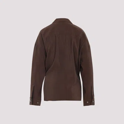 Lemaire Straight Collar Twisted Cotton Shirt In Brown