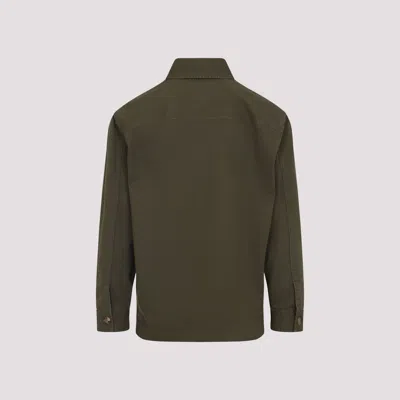 Saint Laurent Solferino Cotton Gabardine Overshirt With Cassandre Logo In Green