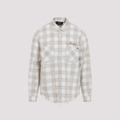 Amiri Light Camel Cotton Bleach Patch Flannel Bandana Shirt In Brown