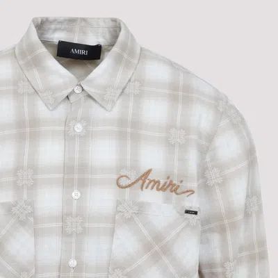 Amiri Light Camel Cotton Bleach Patch Flannel Bandana Shirt In Brown