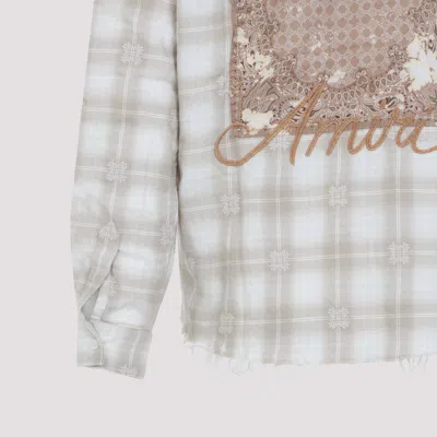 Amiri Light Camel Cotton Bleach Patch Flannel Bandana Shirt In Brown